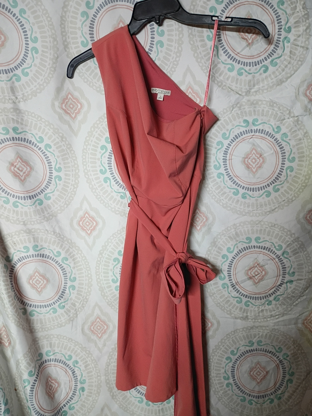eva mendes for New York & Company One-Shoulder With Bow Tie Waist in Terracotta